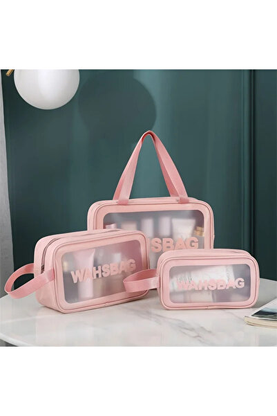 Choice حقيبة مكياج محمولة وردية اللون مكونة من 3 قطع، سعة كبيرة، تحتوي على فر...