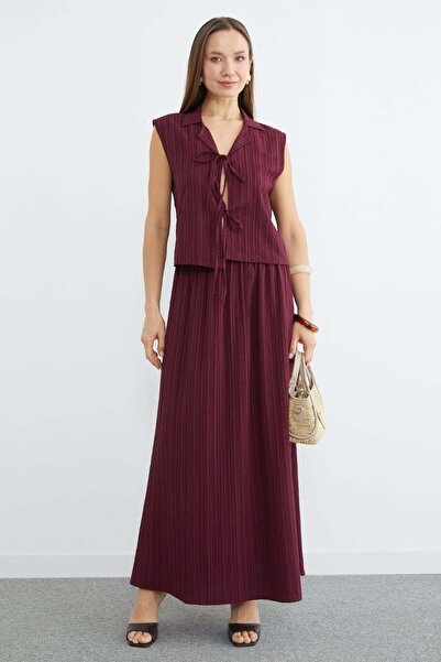 Fulla Moda Önü Bağlamalı Jakarlı Etekli 2 Li Takım