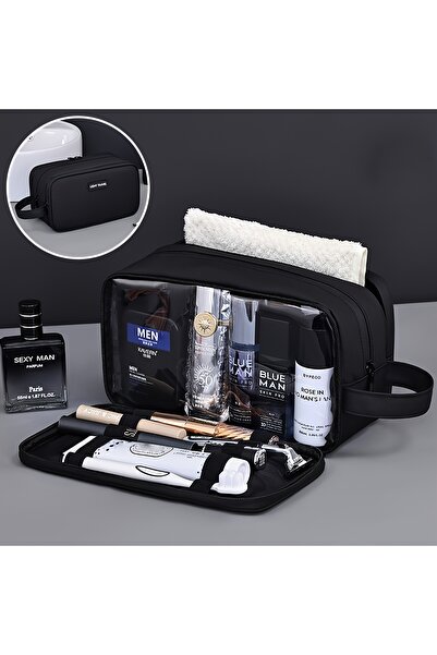 Choice black Men's Double-layer Cosmetics Storage Bag Portable Zipper Closure...