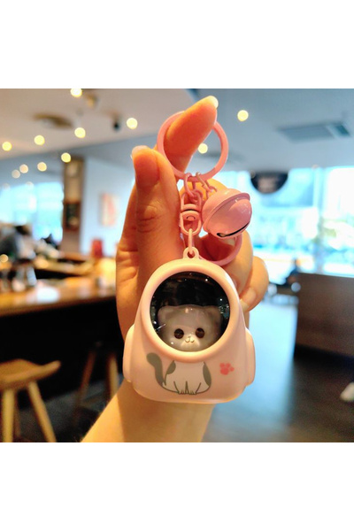 Choice5 سلسلة مفاتيح حقيبة مدرسية بتصميم قطة رائد فضاء وضوء ليلي وردي لطيف من...