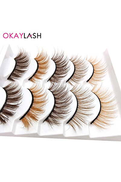 Choice رموش بنية اللون QZ27 من OKAYLASH، 5 أزواج من الرموش البنية المختلطة، ر...