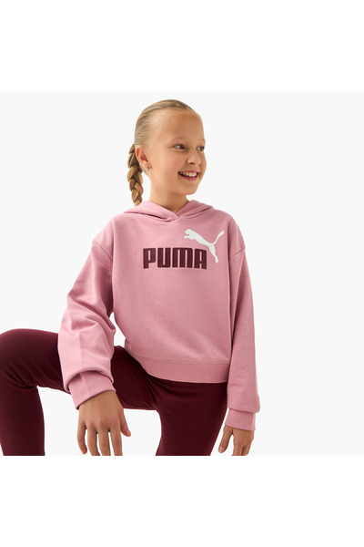 Puma سويت شيرت بغطاء رأس للبنات مع طباعة شعار - قطن - أكمام طويلة