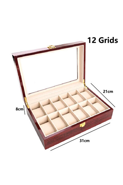 choice2 Red 12 Grids Wooden Watch Box Eco-Friendly Watch Storage Case with 1/...