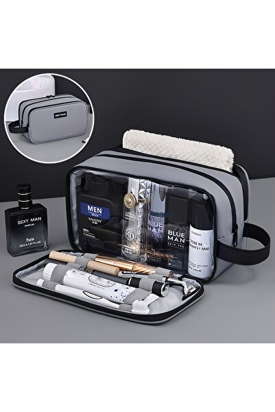 Choice1 GRAY Men's Double-layer Cosmetics Storage Bag Portable Zipper Closure...