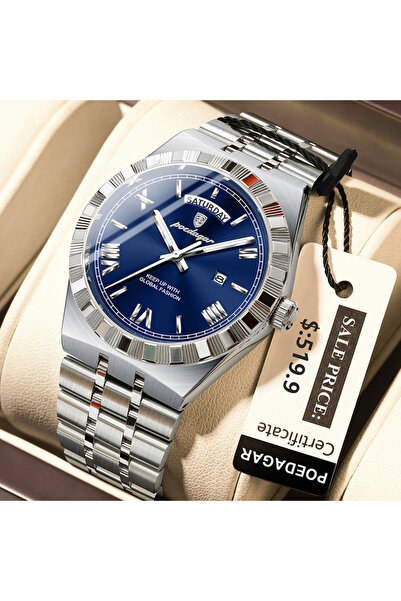 Choice10 675 Silver Blue Classic Business Watches For Men Week Date Waterproo...