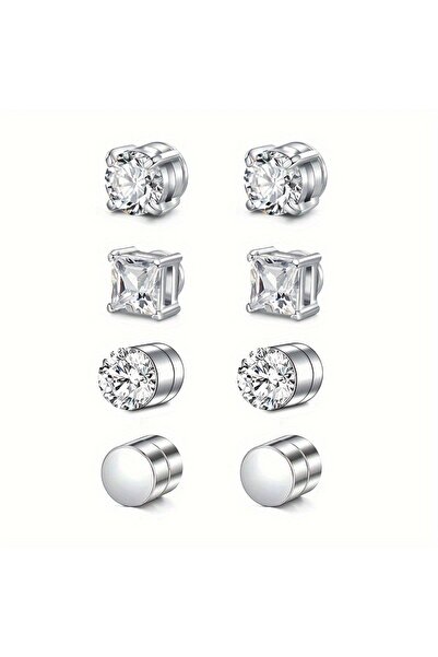 Choice3 4 pairs silver Set of man's magnetic earrings without punching ear cl...
