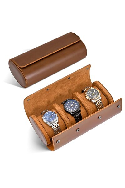 choice2 Brown 3 Slot Watch Roll Travel Case-1/2/3 Slot Watch Storage and Orga...
