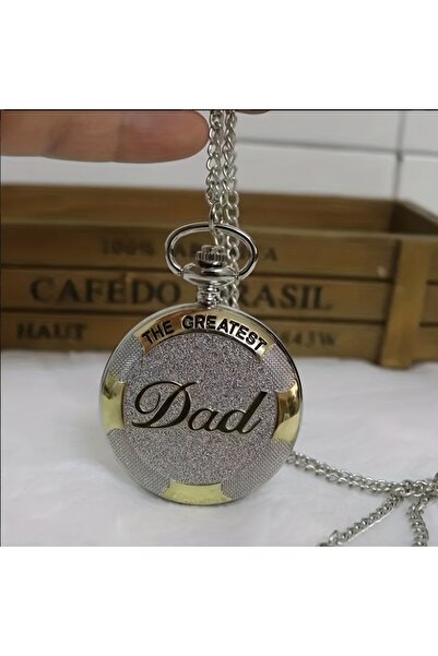 Choice ساعة جيب فضية عتيقة رائعة مطلية بالذهب، تحمل عبارة "أعظم أب"، مصنوعة م...