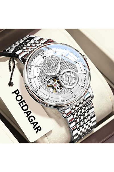 Choice3 ساعة يد رجالية فاخرة من الفولاذ المقاوم للصدأ، موديل 1416، فضية وبيضا...