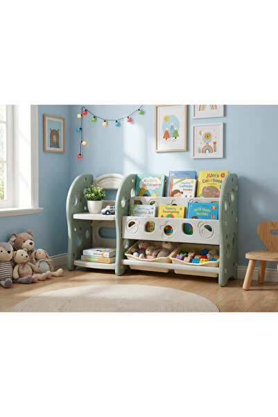 CREALISOL MontiLarge: Ada Yeşili Çok Amaçlı Montessori Çocuk Kitaplığı ve Oyu...