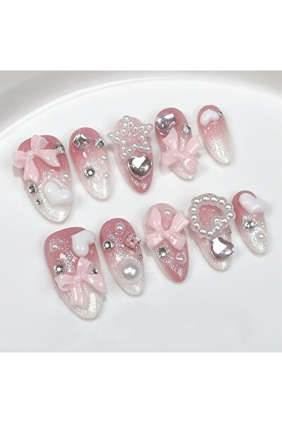 Choice3 ١٠ قطع من الأظافر الاصطناعية المصنوعة يدويًا بتصميم "سويت هارت" الراق...