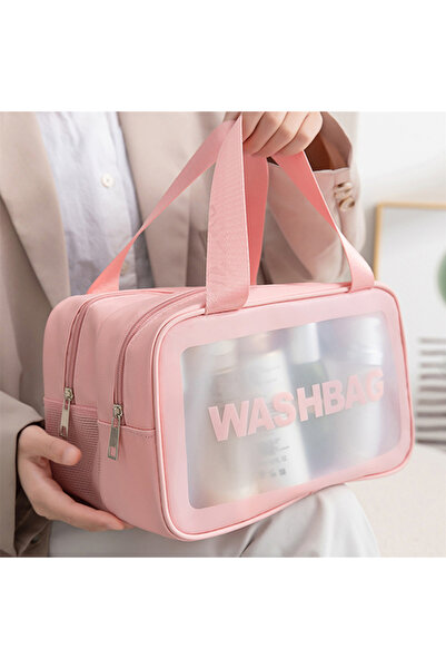 choice2 حقيبة مكياج وردية كبيرة الحجم، طبقتان، تفصل بين قسمي الملابس الرطبة و...