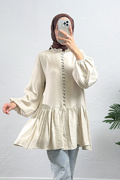 Salih Çelebi Brit Buttoned Peplum Tunic Y0082 - Ecru