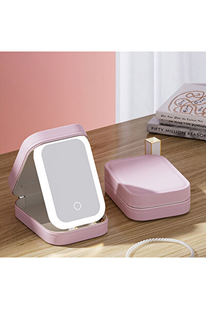 Choice حقيبة مكياج وردية مزودة بإضاءة LED ومرآة للنساء، حقيبة تخزين مستحضرات ...