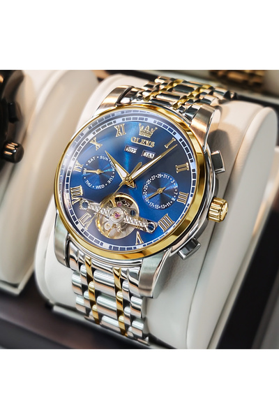 Choice3 Gold blue face OLEVS Men's Watches Automatic Mechanical Business Wris...