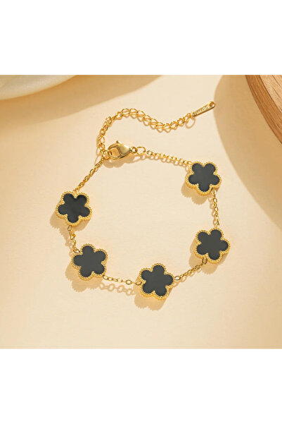 Choice4 22cm black The stainless steel double-sided bracelet with five-leaf p...