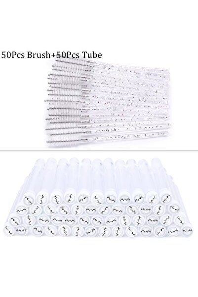 Choice White 50tube50brush 100pcs Eyelash Brush Tubes Disposable Eyelash Brus...