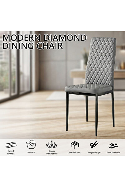 EqiEch Dark Diamond Faux Leather Dining Chair with Black Metal Legs