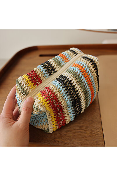 Choice حقيبة مستحضرات تجميل محبوكة ملونة من مونسون، حقيبة يد عملية للسفر، حقي...