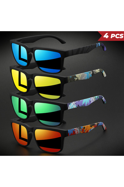 Choice 4PCS-1 4PCS Classic Square Colorful Sports Sunglasses - Patterned Temp...
