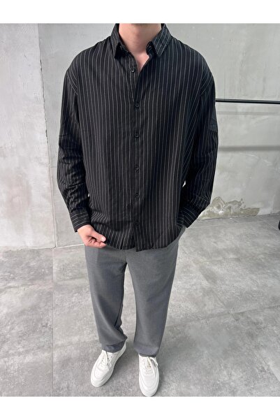 DIFRANSEL JEANS Men's Oversize Striped Linen Shirt