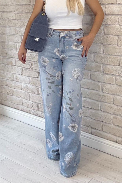 Muna Boutique Felicia Imported Floral Patterned High Waist Lycra Jean Trouser...