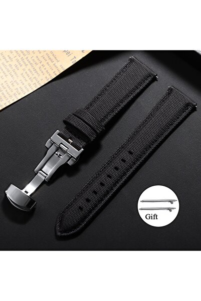 Choice سوار ساعة من قماش الشراع الأسود مقاس 20 مم، متوفر بمقاسين 20 مم و22 مم...