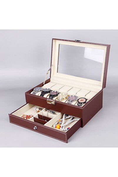Choice3 Double layer brown Watch Jewelry Box Organizer PU Leather Storage Box...