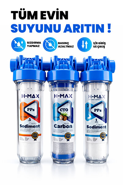 H-MAX Reverse Osmosis System 3'lü Bina Girişi Daire Sayaç Girişli Klor Filtre...