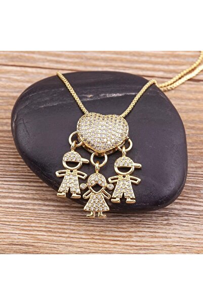 Choice5 قلادة على شكل قلب مطلية بالذهب مرصعة بالزركونيا، تضم طفلة واحدة وولدي...