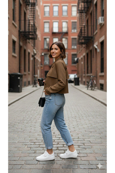 QUBERZ Women's Black-Khaki-Beige and Brown Crop Trench Coat - Short Cut Stree...