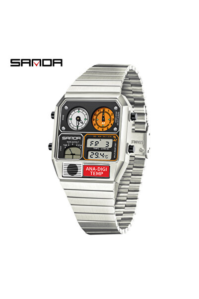 Choice7 ترمومتر إلكتروني مربع الشكل متعدد الوظائف من ساندا 3192، فضي اللون، أ...