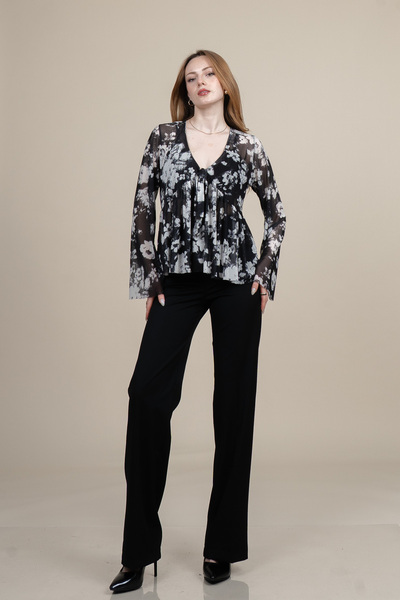 MissVina Bluză din tul cu mâneci lungi și legătură în față 70054