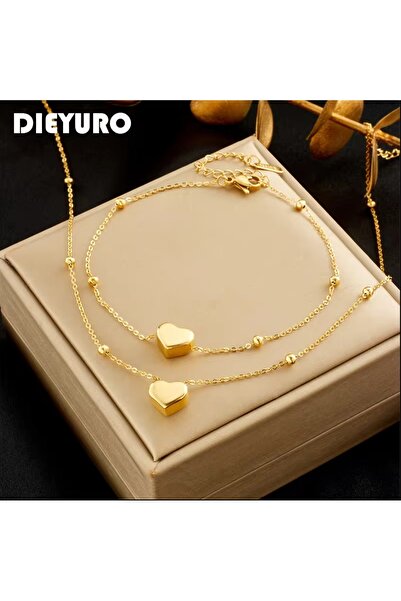 choice2 N1098 B400 DIEYURO 316L Stainless Steel Gold Color Heart Love Chain N...