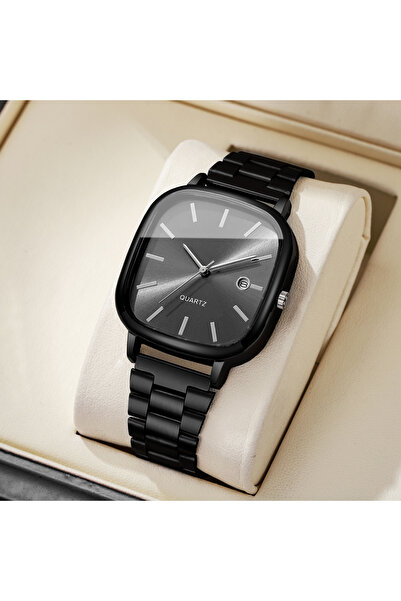 Choice4 ساعة رجالية سوداء أنيقة مربعة الشكل، بدون علبة، ساعة كوارتز تناظرية ب...