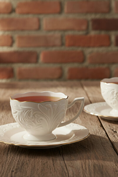 İpek Porselen 6 Kişilik Kabartma Desen Porselen Rosen Çay Fincan Takımı 200ml