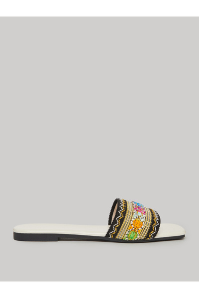 Take Two By Styli Embroidered Floral Slip-On Flat Sandals