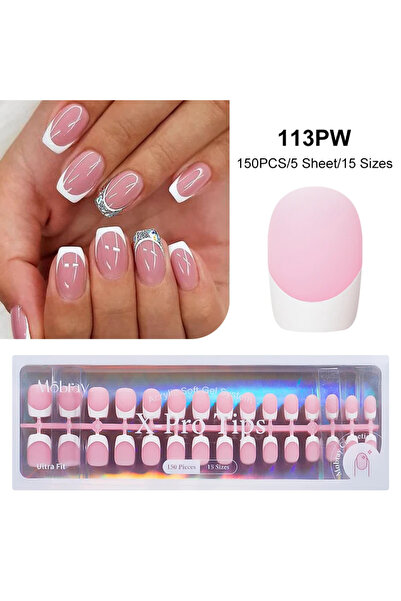 Choice1 Q57512-1 مجموعة أطراف أظافر جل فرنسية للضغط، 150/160 قطعة، لون وردي ف...