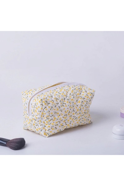 Choice1 Yellow Storage Organizer Floral Puffy Quilted Makeup Bag Flower Print...