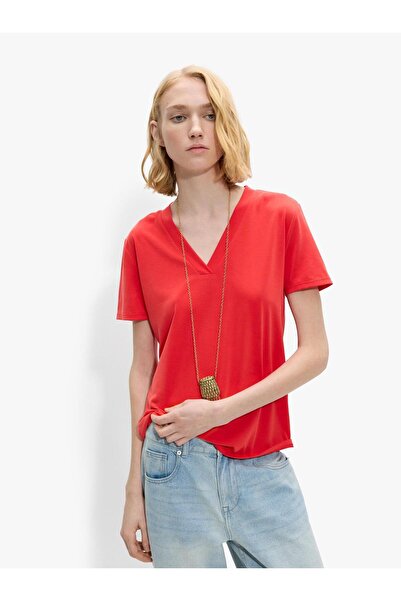 PARFOIS Kadın V Yakalı Basic T-Shirt