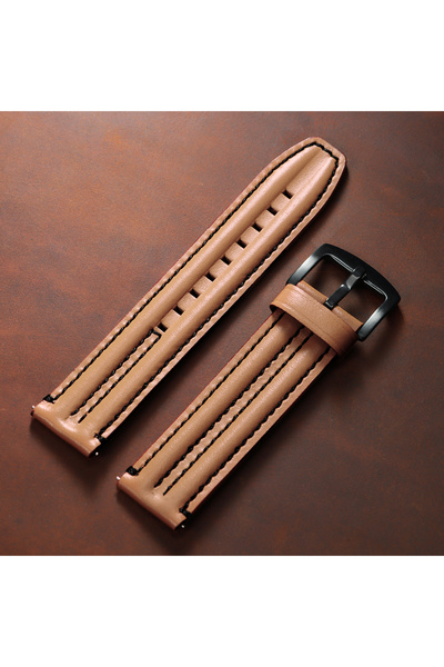 Choice8 سوار ساعة من جلد البقر الطبيعي البني الفاتح مقاس 20 مم، مصنوع من جلد ...