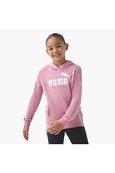 Puma سويت شيرت بغطاء رأس للبنات مع بجيب كنغر - قطن - أكمام طويلة