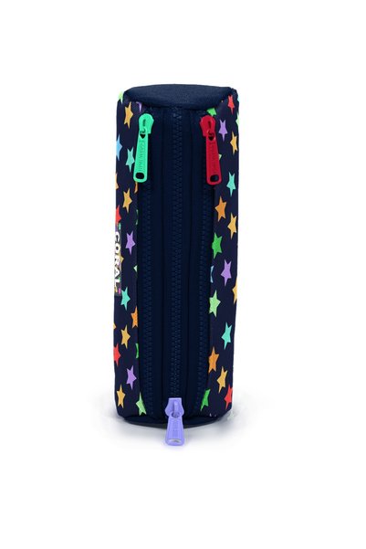 Coral High Kids Navy Blue Colored Star Patterned Three Compartment Pencil Bag 31009