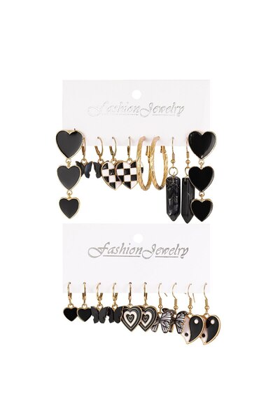 Choice 5659001 عشرة أزواج من أقراط البدلات بتصميم غربي، بنقشة رقعة الشطرنج ال...