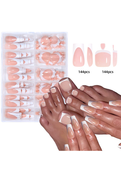 Choice1 02 144 قطعة طقم أظافر فرنسية لليدين والقدمين، صيفية، قصيرة، مربعة، لا...