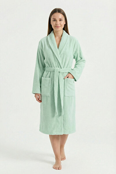 Sevim رداء حمام طويل بياقة شال مصنوع من القطن بنسبة 100% - نسيج كثيف وسميك - ...