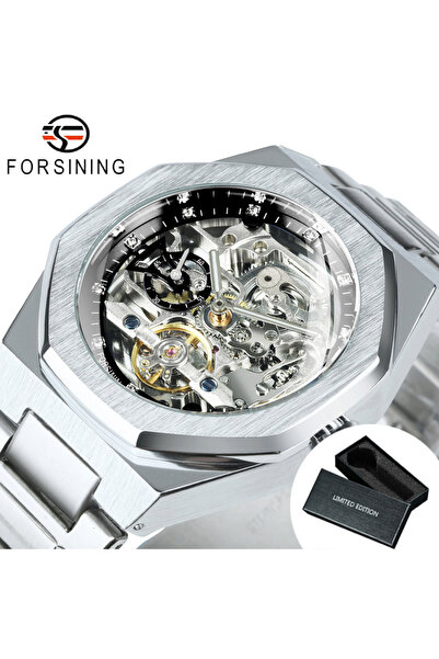 Choice5 علبة فضية سوداء، ساعة فورسينينج الفضية الأوتوماتيكية للرجال، مينا مرص...