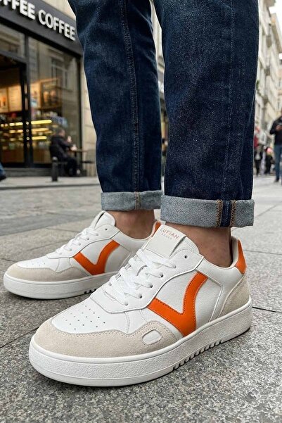 Lufian Men's White Orange Casual Sneaker Shoes - Suede Detailed Retro City St...