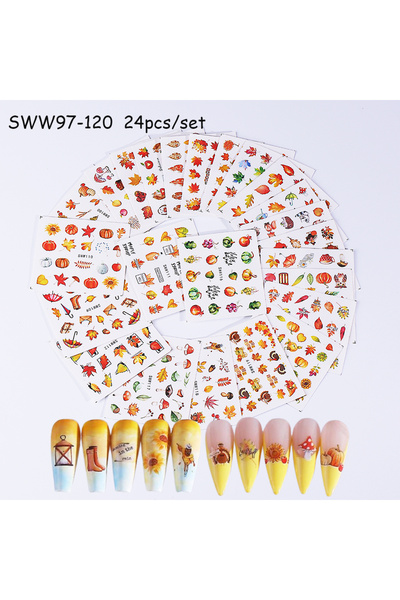 Choice1 SWW97-120 24 قطعة ملصقات أظافر مائية على شكل أوراق القيقب الخريفية، و...