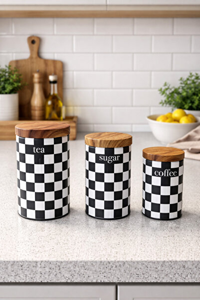 sonnenflügel 3'lü Set Luxury Metal Saklama Kavanozu Kahve Çay Şeker (Dama Des...